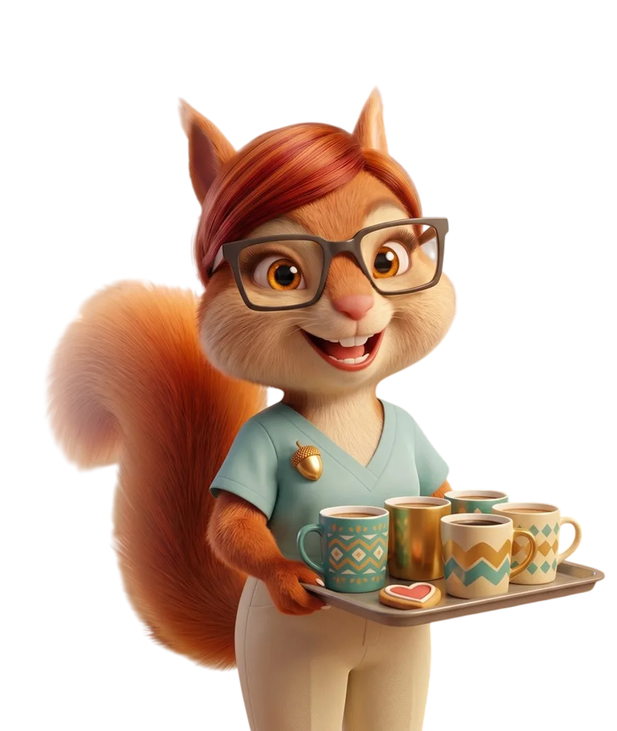 Webinar Mitarbeiterbindung in der Zahnarztpraxis – Illustration einer ZFA mit Kaffeetablett im Teamraum