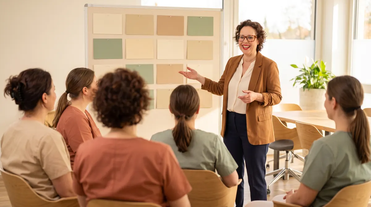 Denise Hoffmann moderiert einen Team-Kick-off in einer Zahnarztpraxis – SpürWerk